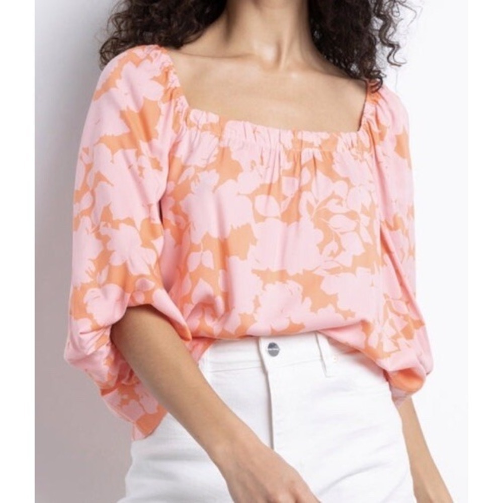Sanctuary Women's 2X Melon Field Sunset Hues Floral Collage Square Neck‎ Top NWT